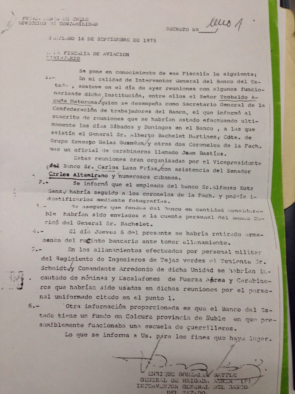 LOS DELITOS DEL GENERAL BACHELET. DOCUMENTO INÉDITO